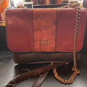 Coach Red Embossed Python/Brown Purse-Gold-USED